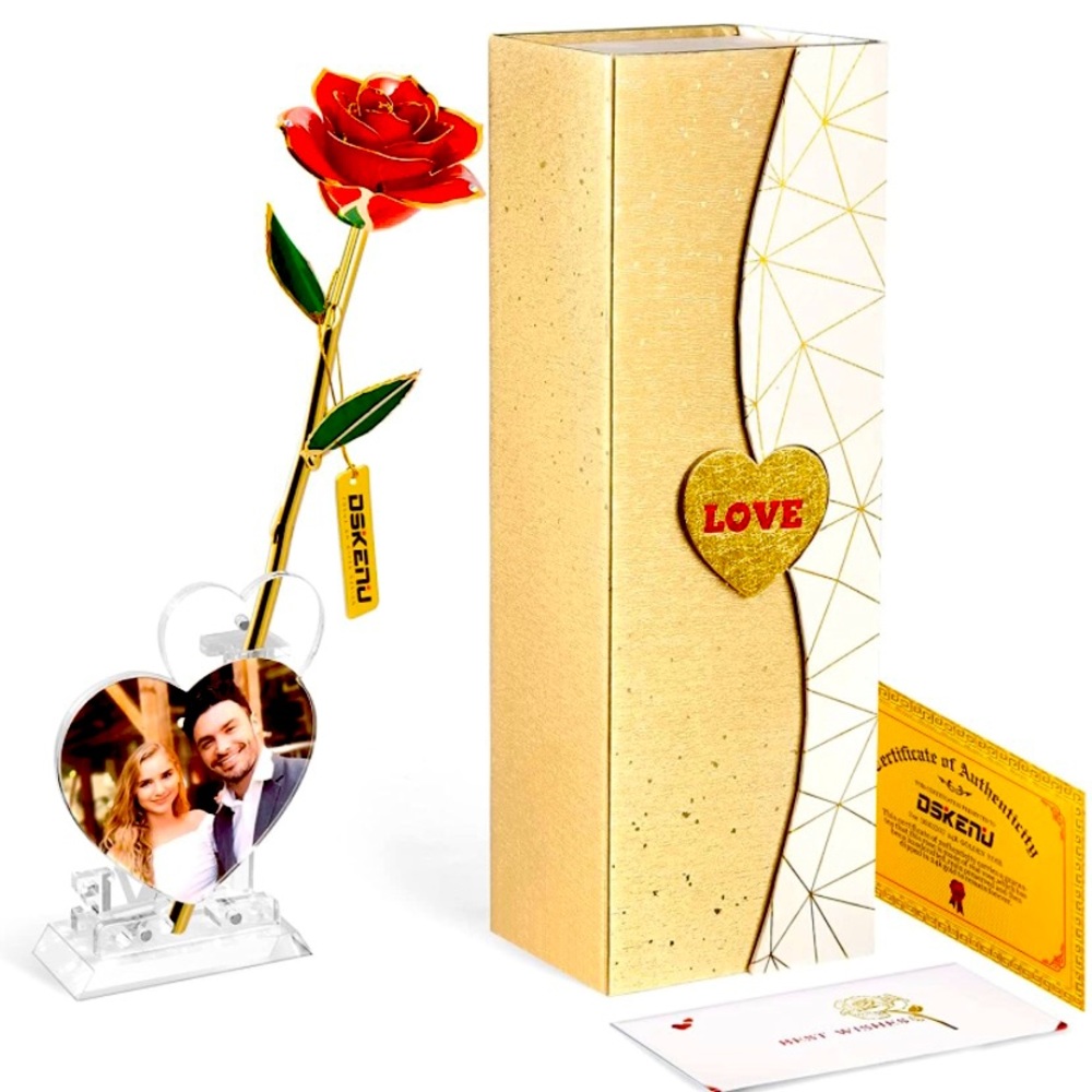 *NEW* 24K Gold Rose with Love Picture Frame Romantic Gift